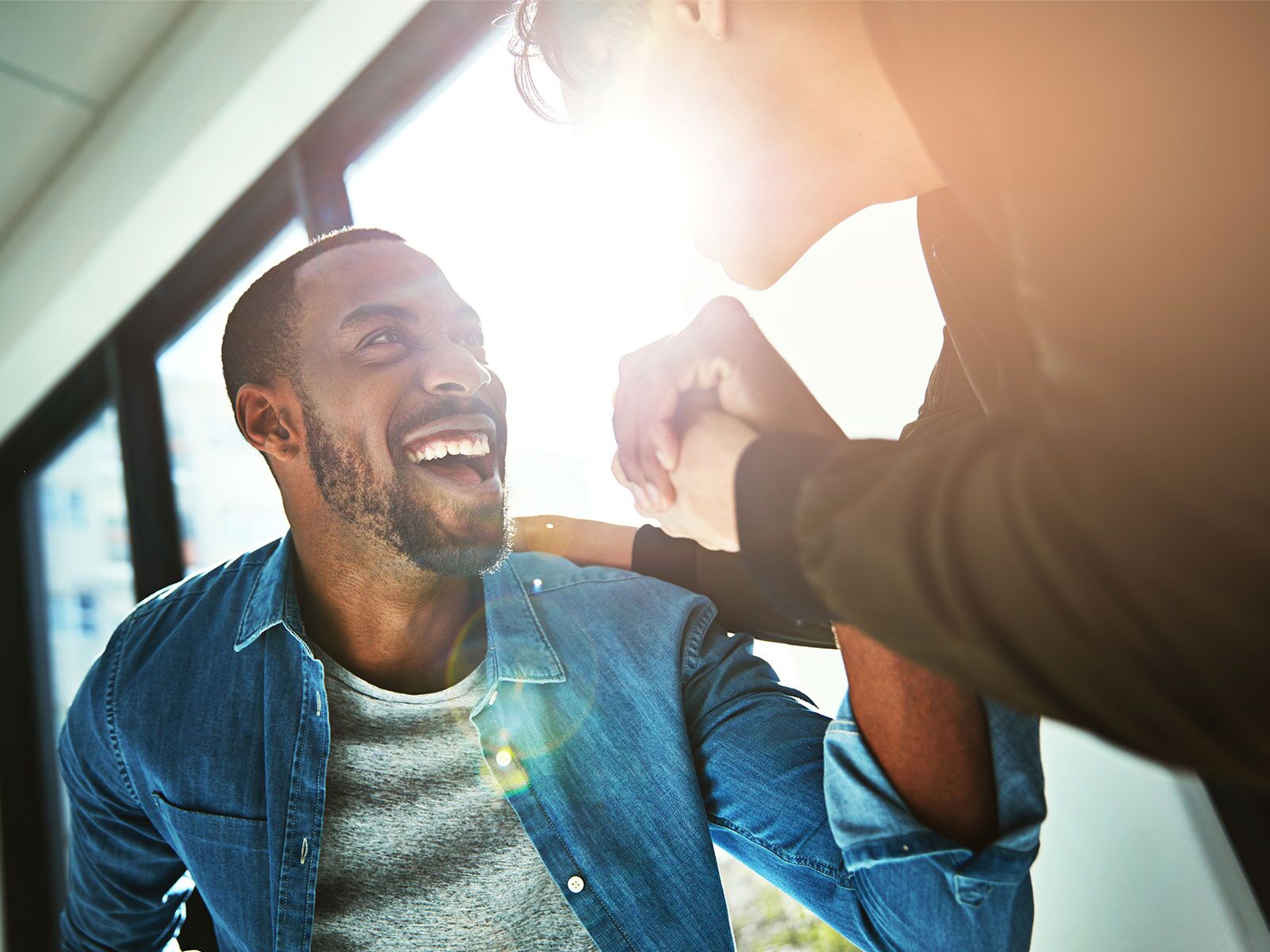 male employee receiving recognition at work