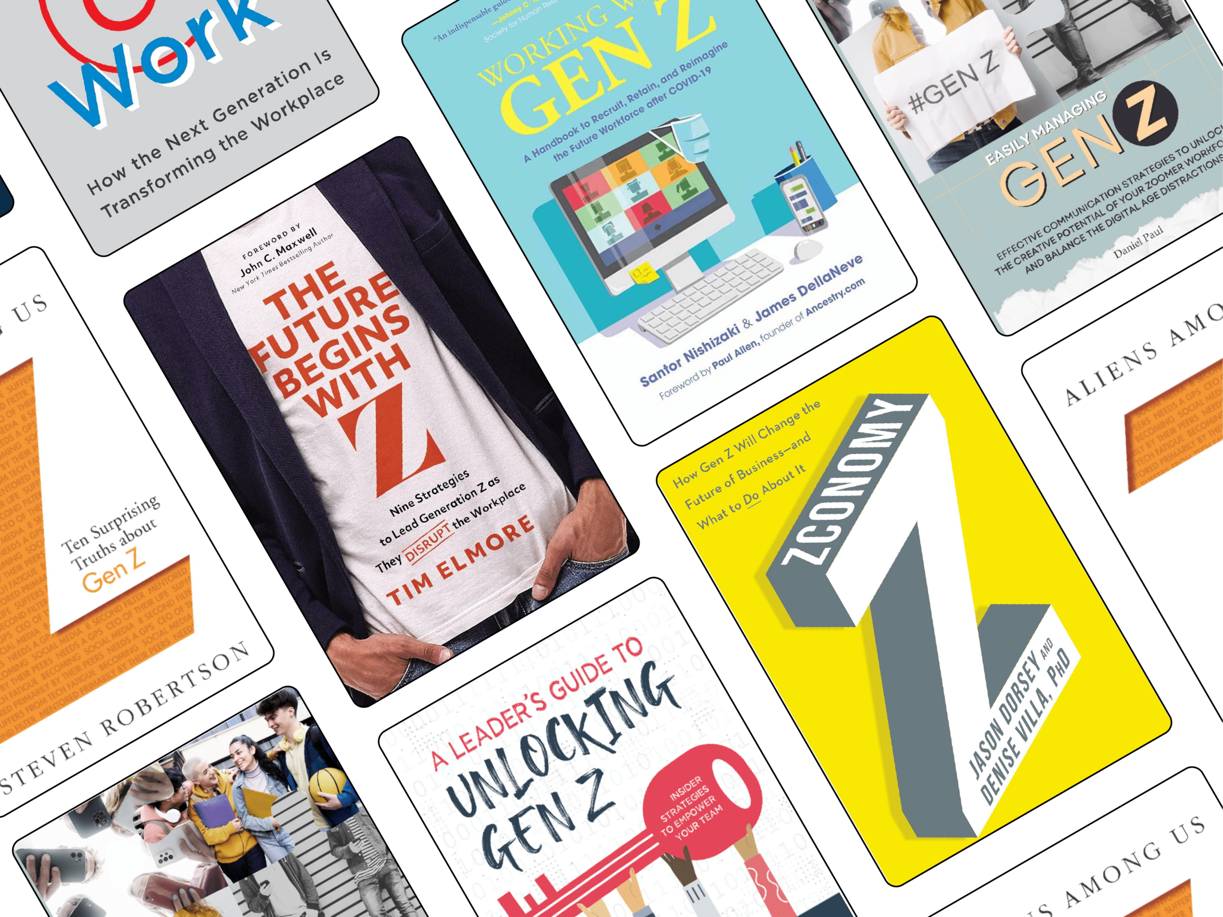 collage of book covers discussing Gen Z at work