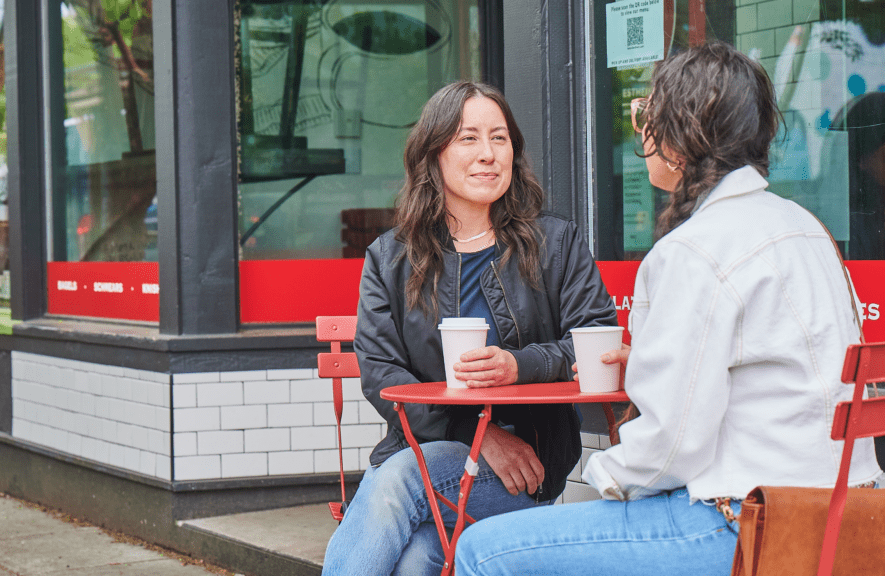 Two woman having coffee outside
