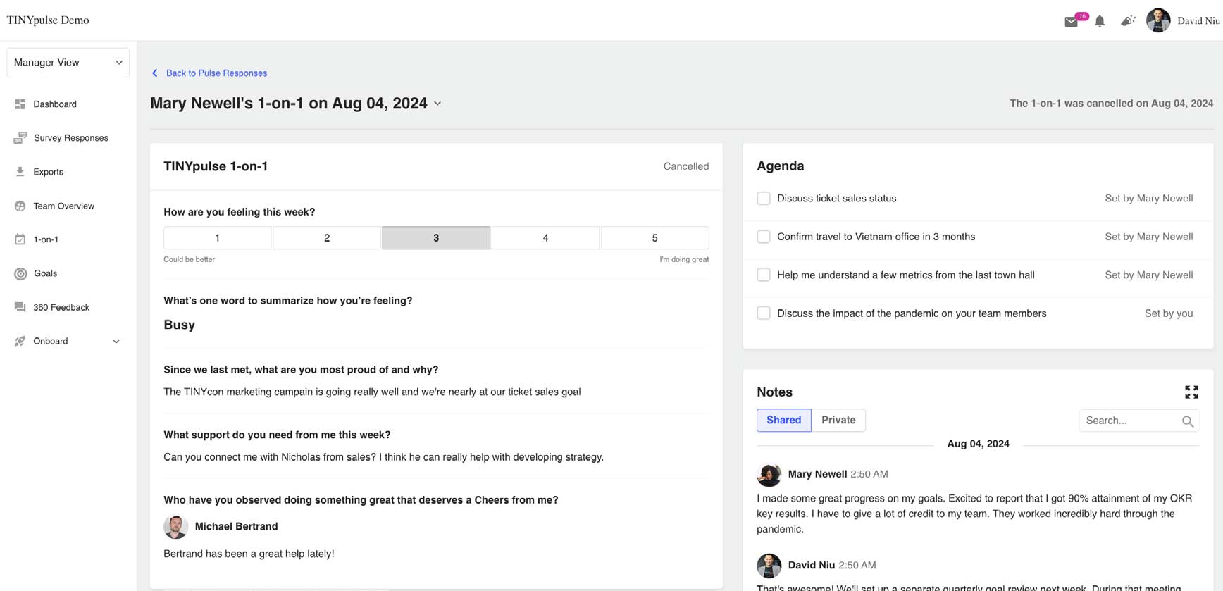 TINYpulse coach dashboard