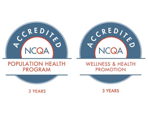 NCQA Accredited logos for Population Health Program 3 years and Wellness and Health Promotion 3 years