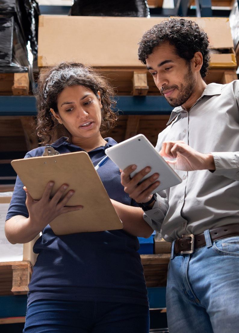 two employees discussing employee engagement strategy