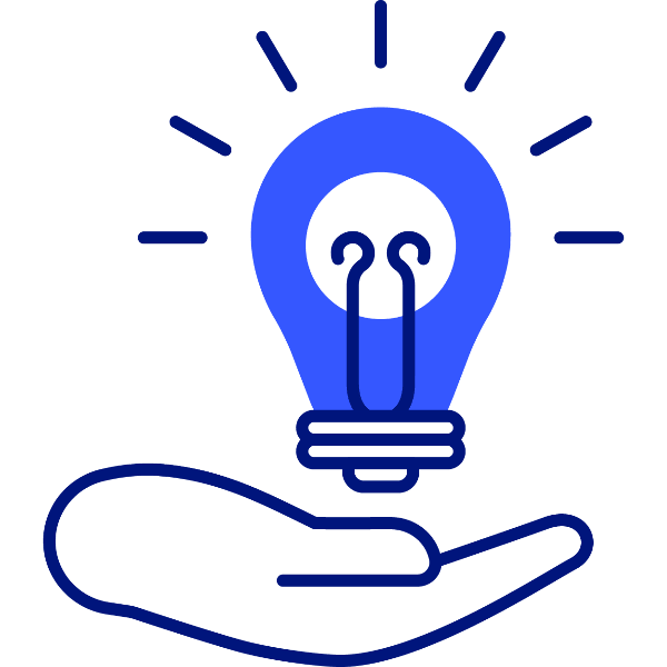 icon with a hand holding a lightbulb