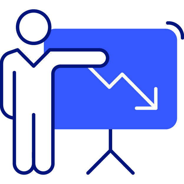 icon of a person next to a chart with a down arrow