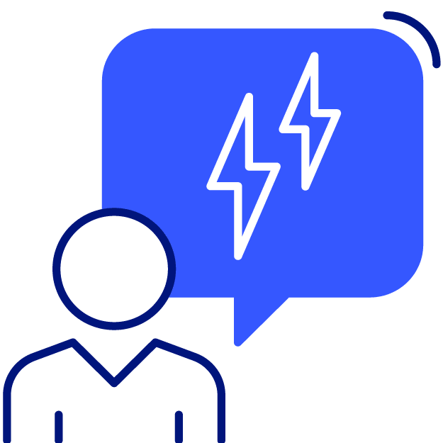 icon of an employee with a thought bubble containing lightning bolts.