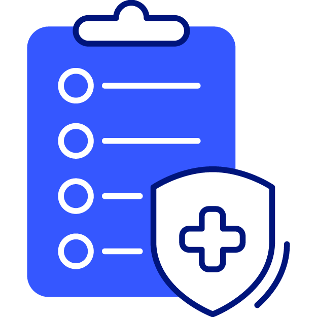 icon with a clipboard and medical badge