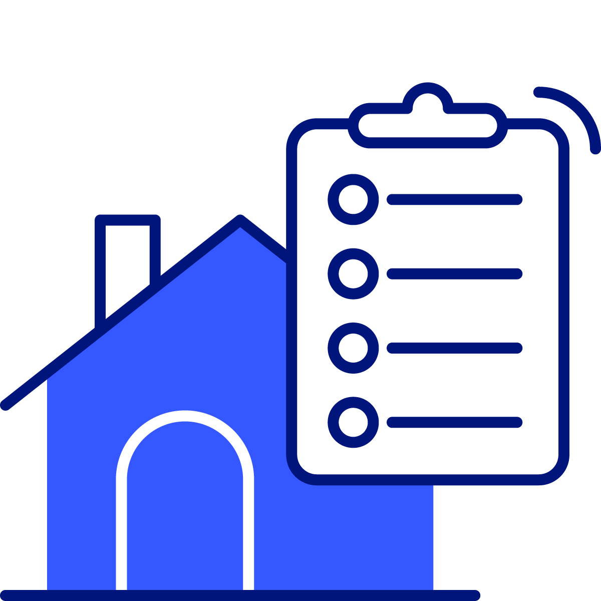 icon of a house with a clipboard next to it
