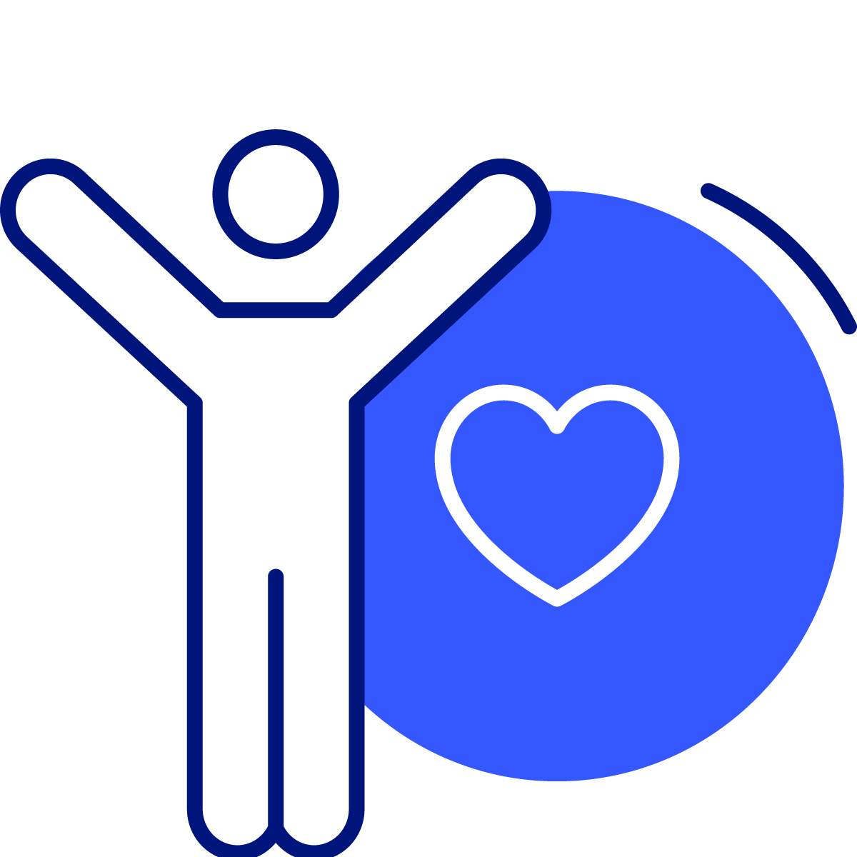 icon of a person with hands raised next to a heart