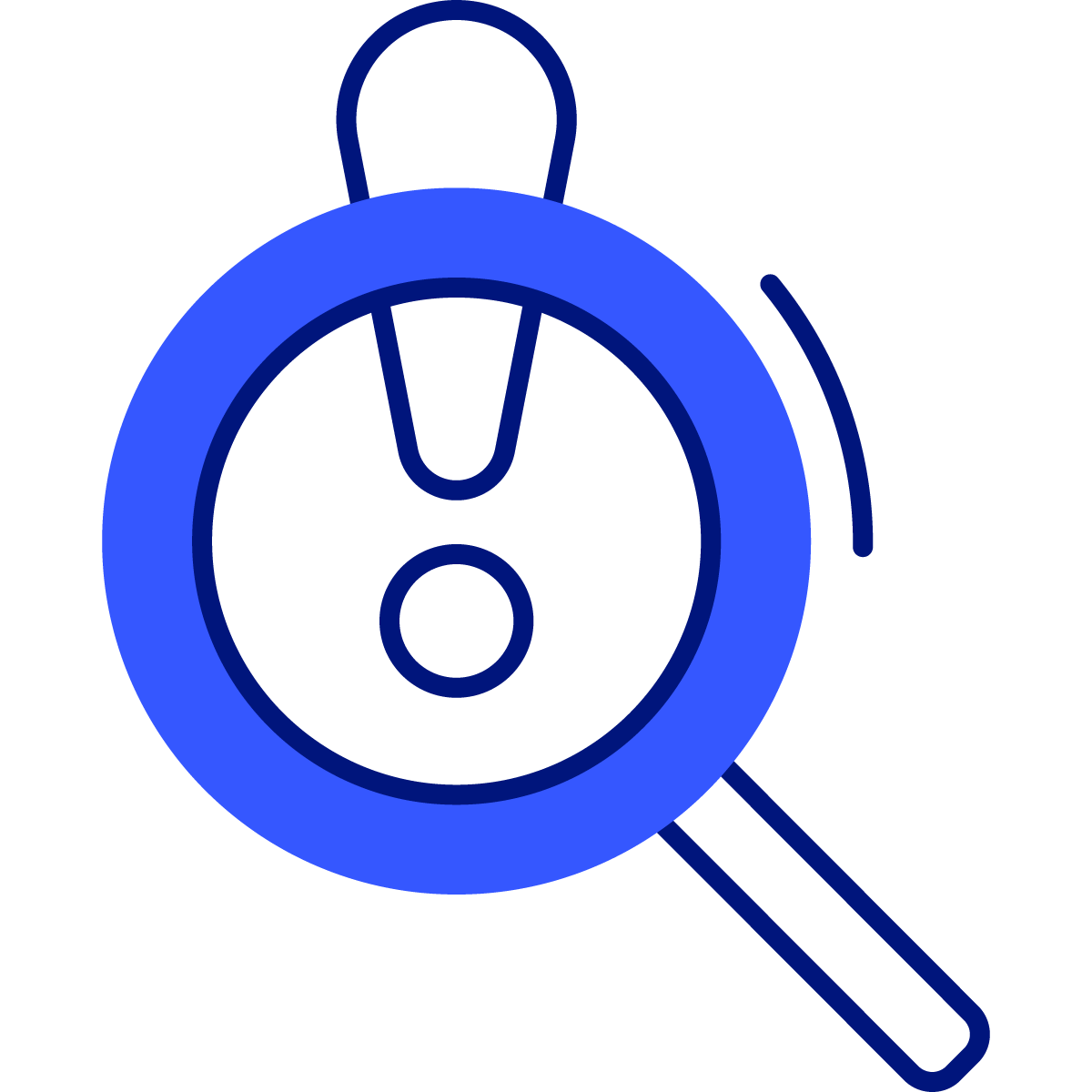 icon of a magnifying glass with an exclamation point inside