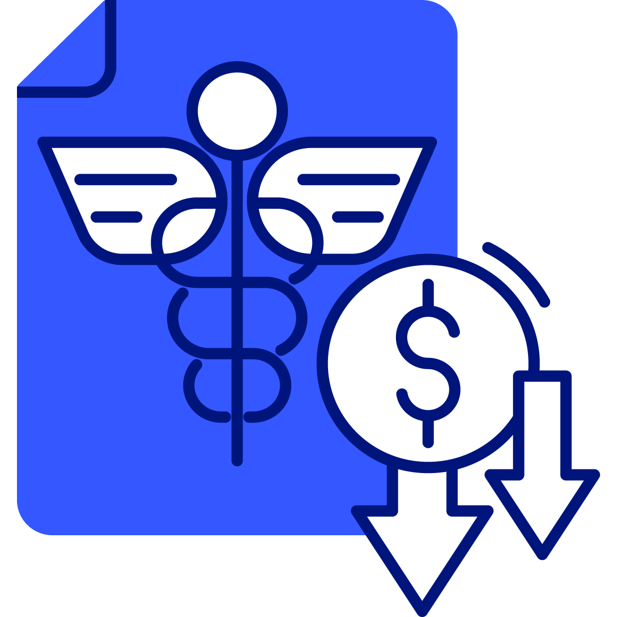 icon of a health insurance symbol with down arrows and a dollar sign