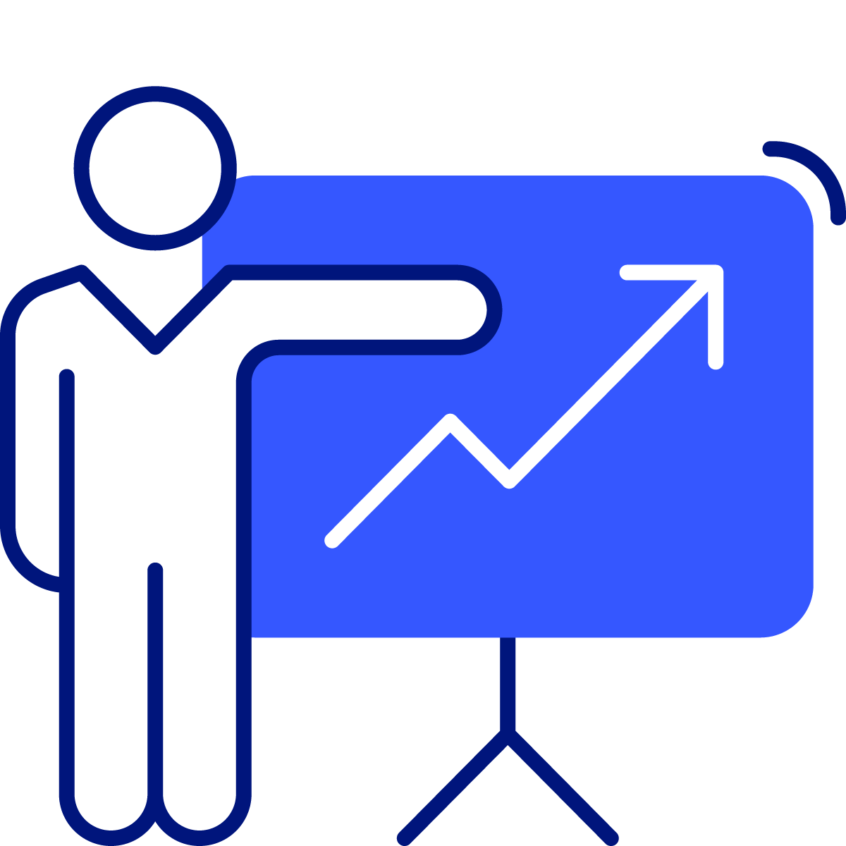 icon of a person standing next to a presentation with an arrow going up