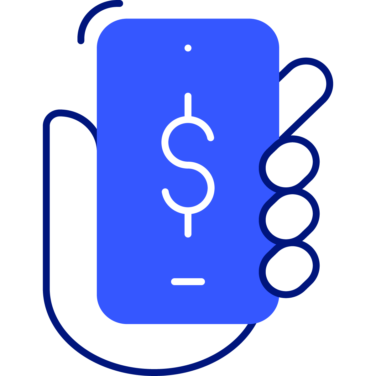icon of a hand holding a phone with a dollar sign in it