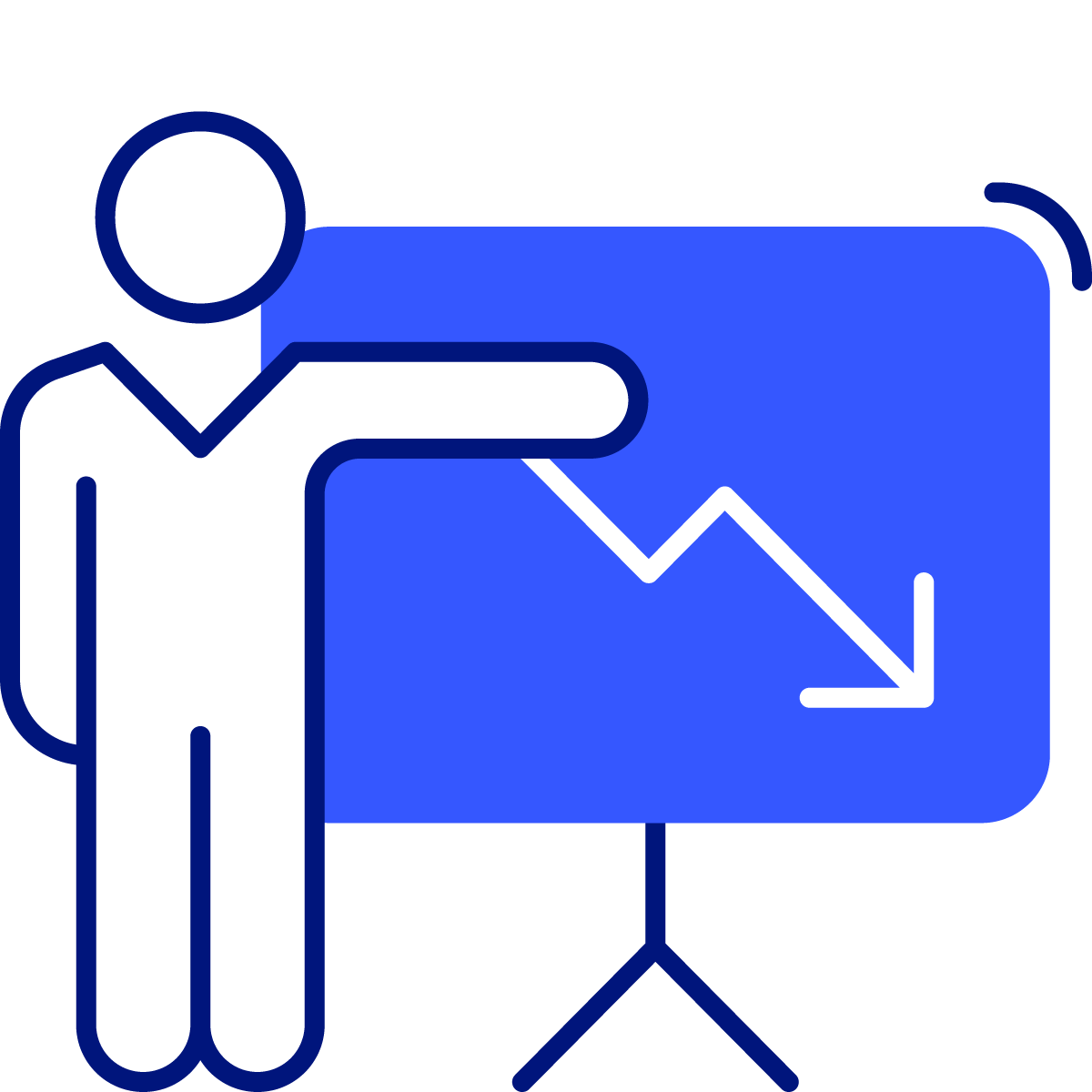 icon of a person standing next to a presentation with a down arrow