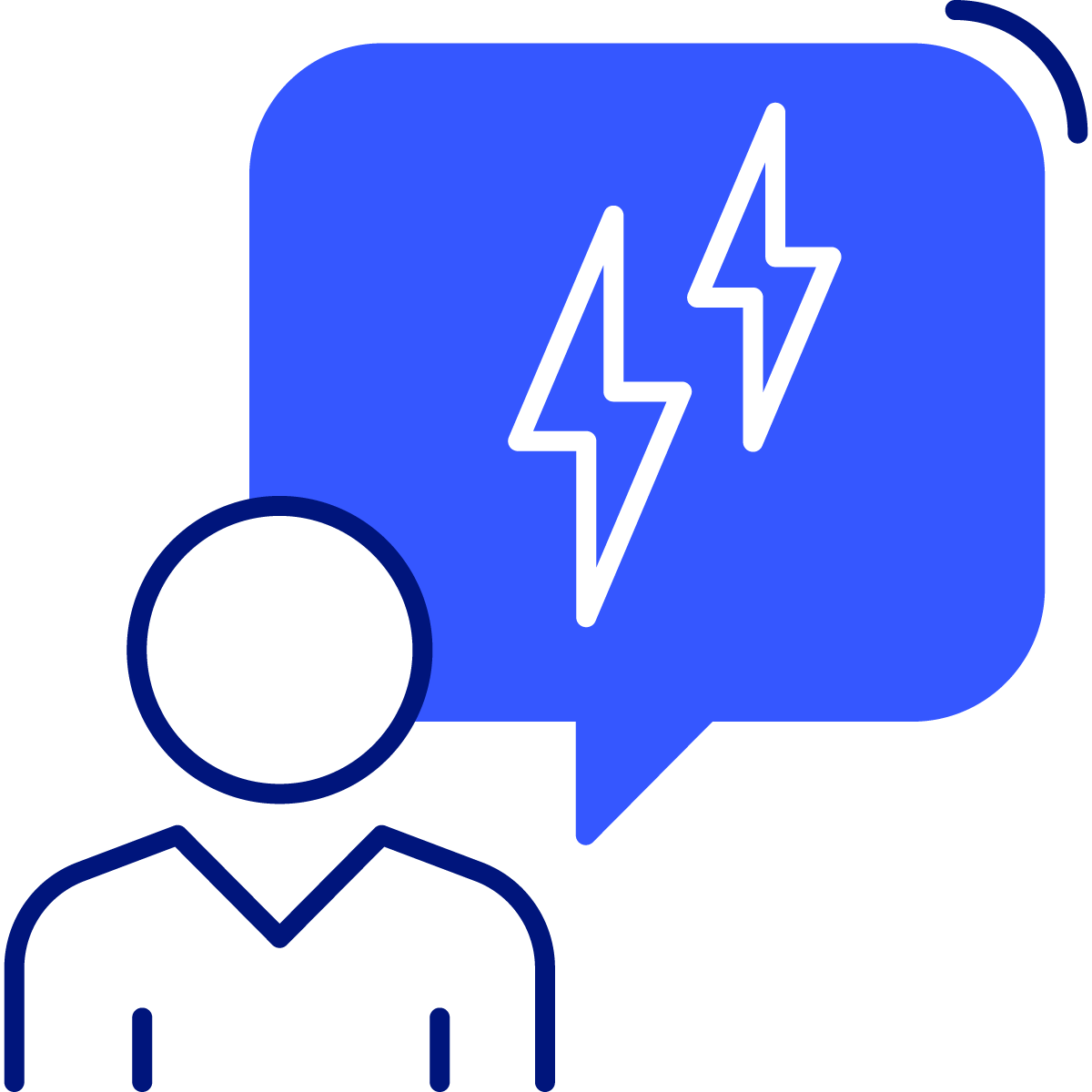 icon with person next to a thought bubble with lightning bolts